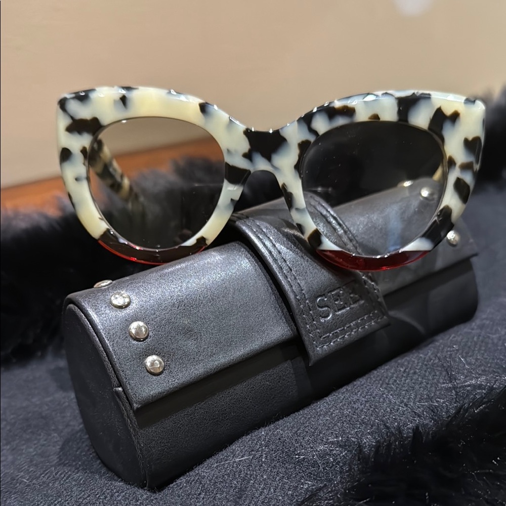 SEE Eyewear Chic Cat-Eye Black and Cream Sunglasses